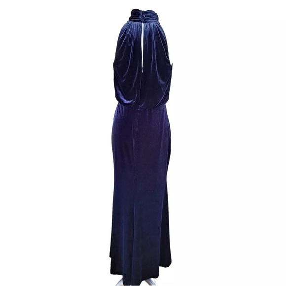 NWT ELIZA J Velvet Mock Neck keyhole back Maxi Gown Evening Dress Ruched Navy - Picture 10 of 16